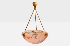 French Designer, Pendant Light, Alabaster, Rope, France, 1930s