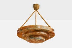 French Designer, Pendant Light, Alabaster, Rope, France, 1930s
