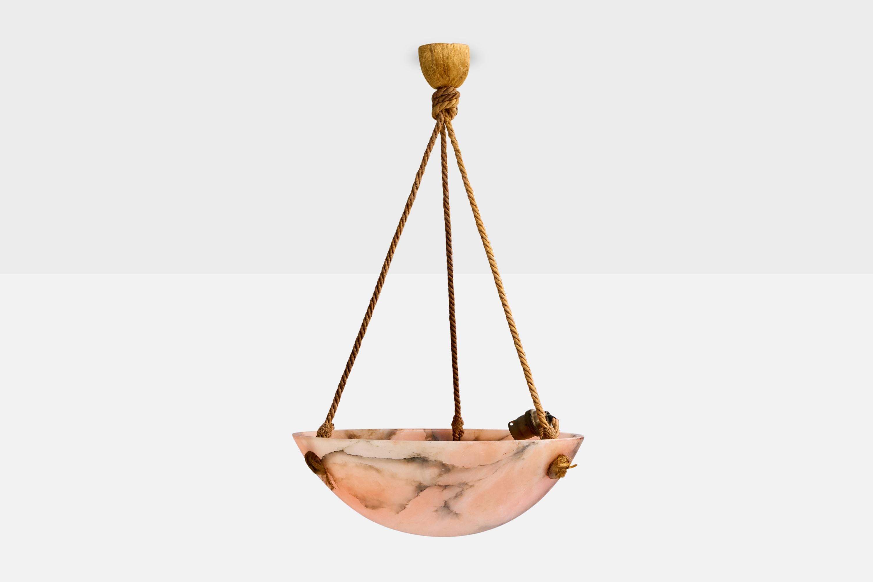 Francese Designer francese, lampada a sospensione, alabastro, corda, Francia, anni '30 in vendita