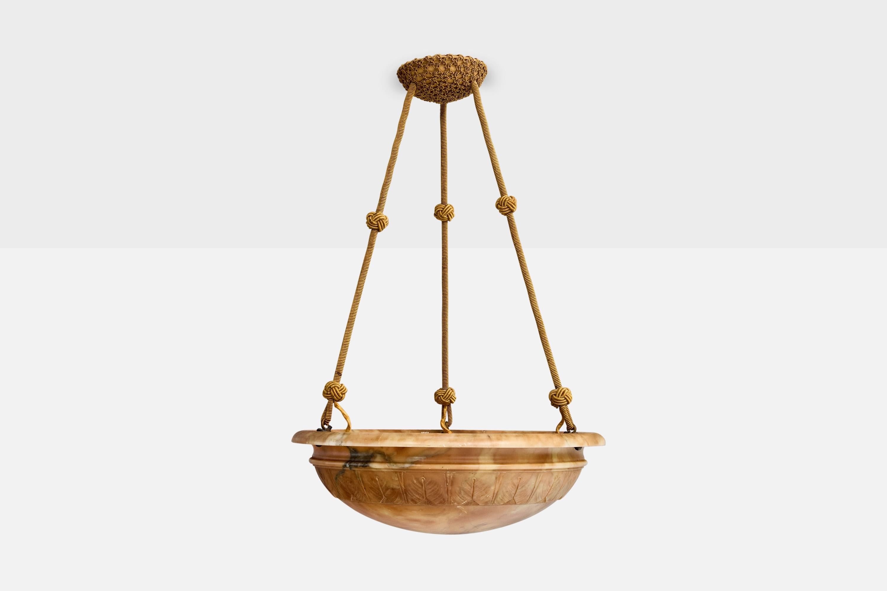 Francese Designer francese, lampada a sospensione, alabastro, corda, Francia, anni '30 in vendita