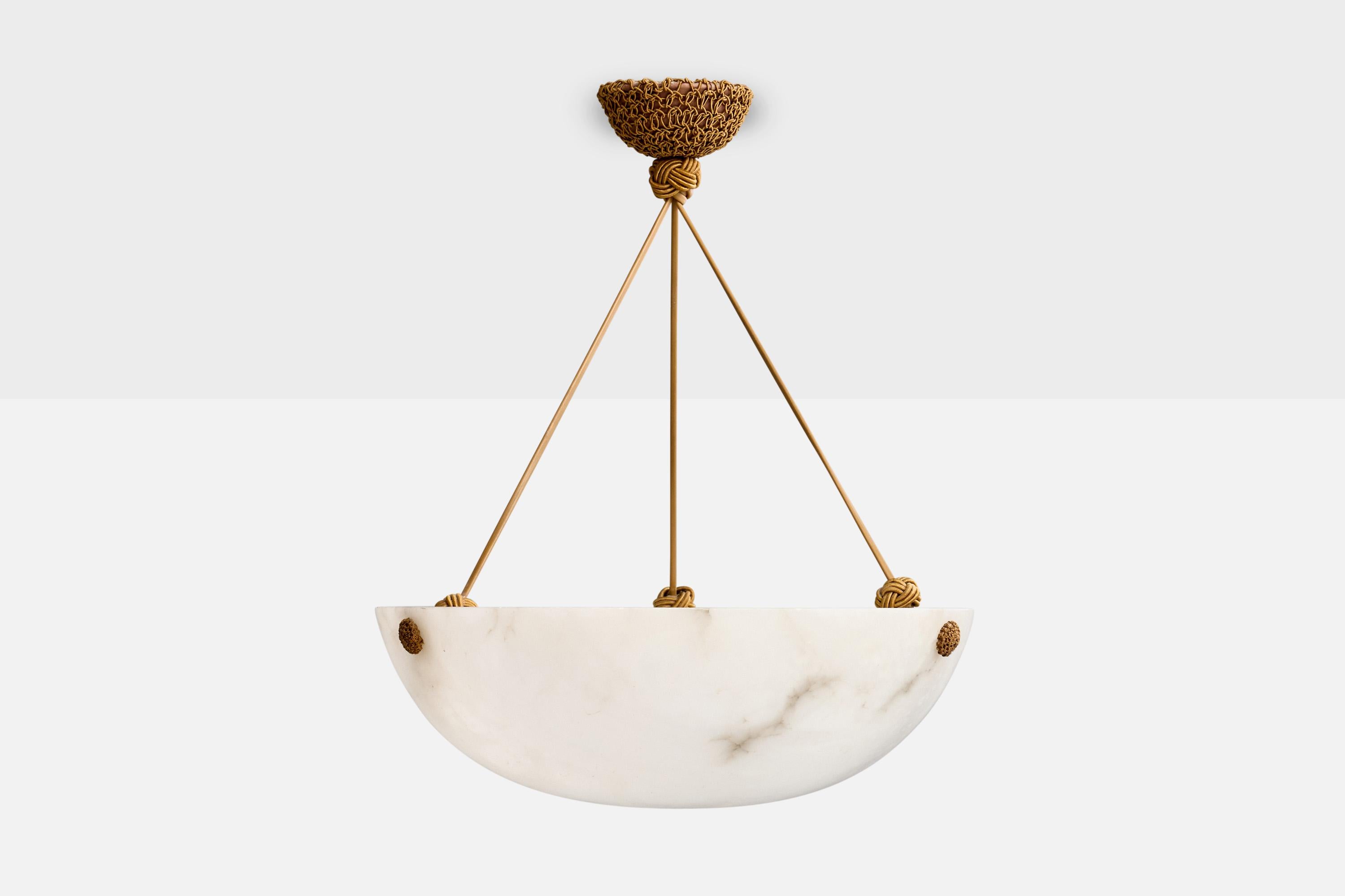 Francese Designer francese, lampada a sospensione, alabastro, corda, Francia, anni '30 in vendita