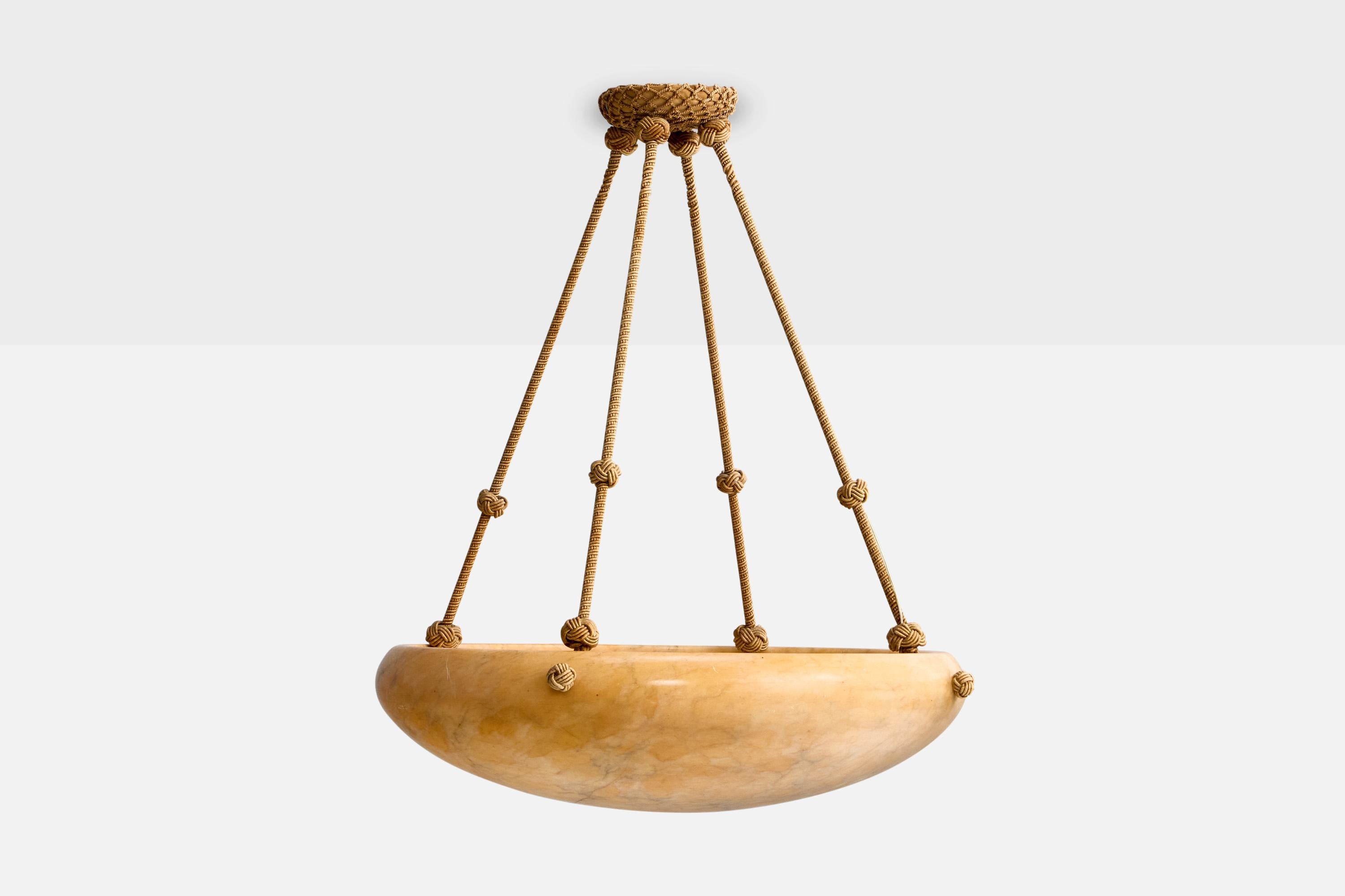 Francese Designer francese, lampada a sospensione, alabastro, corda, Francia, anni '30 in vendita