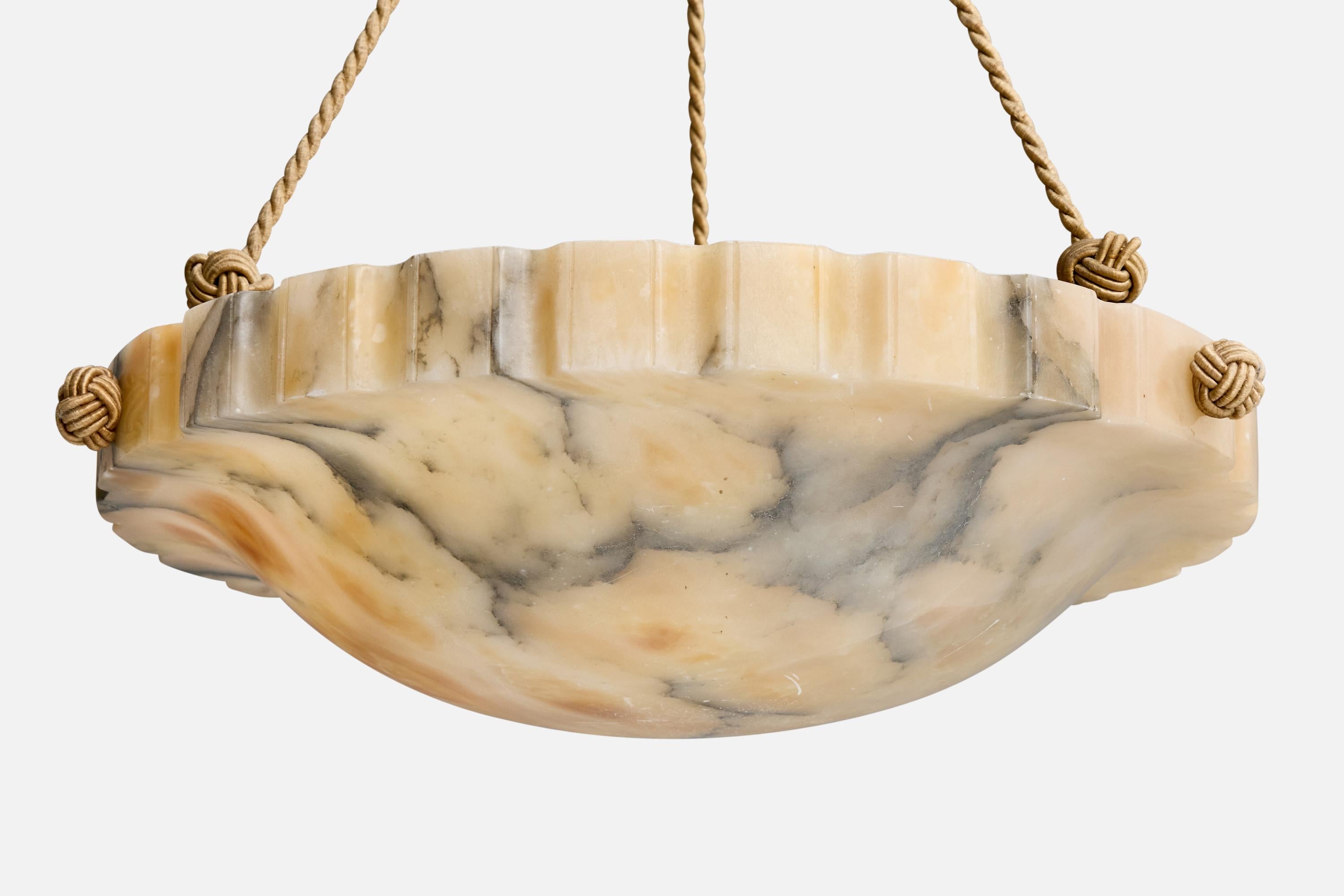 Milieu du XXe siècle Designer français, Design-Light, albâtre, corde, France, années 1930