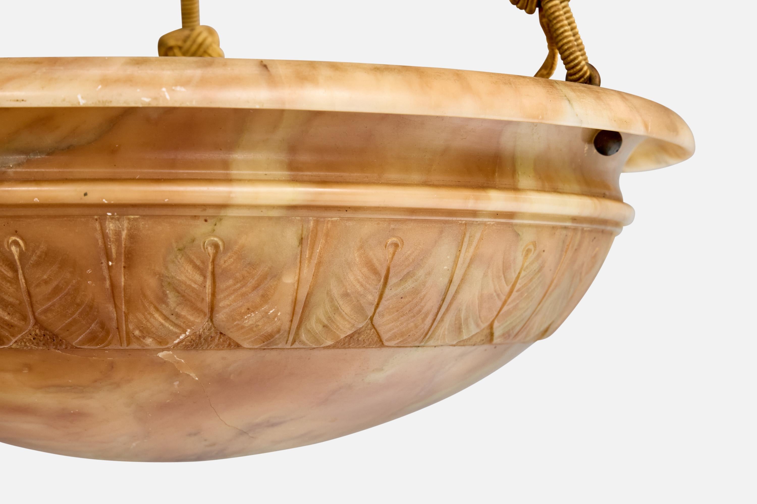 Corda Designer francese, lampada a sospensione, alabastro, corda, Francia, anni '30 in vendita