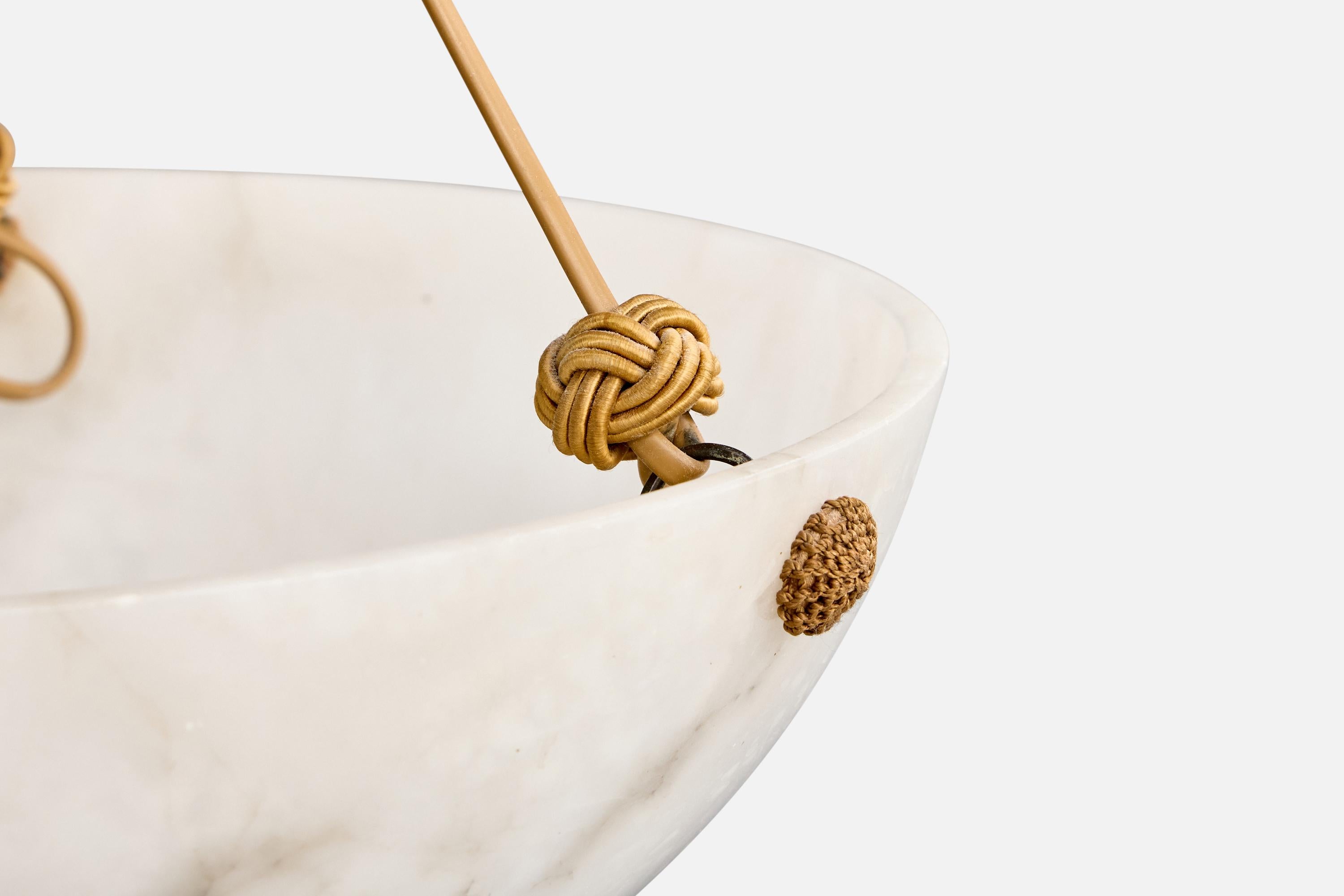 Corda Designer francese, lampada a sospensione, alabastro, corda, Francia, anni '30 in vendita