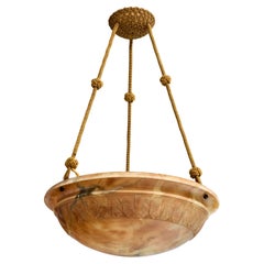 French Designer, Pendant Light, Alabaster, Rope, France, 1930s