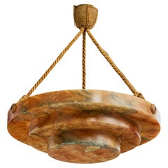 French Designer, Pendant Light, Alabaster, Rope, France, 1930s