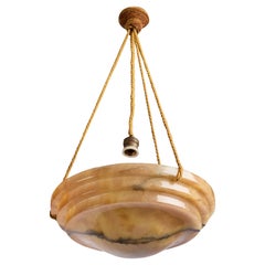 French Designer, Pendant Light, Alabaster, Rope, France, 1930s