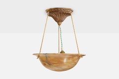 Designer francese, lampada a sospensione, alabastro, corda, legno, Francia, anni '30