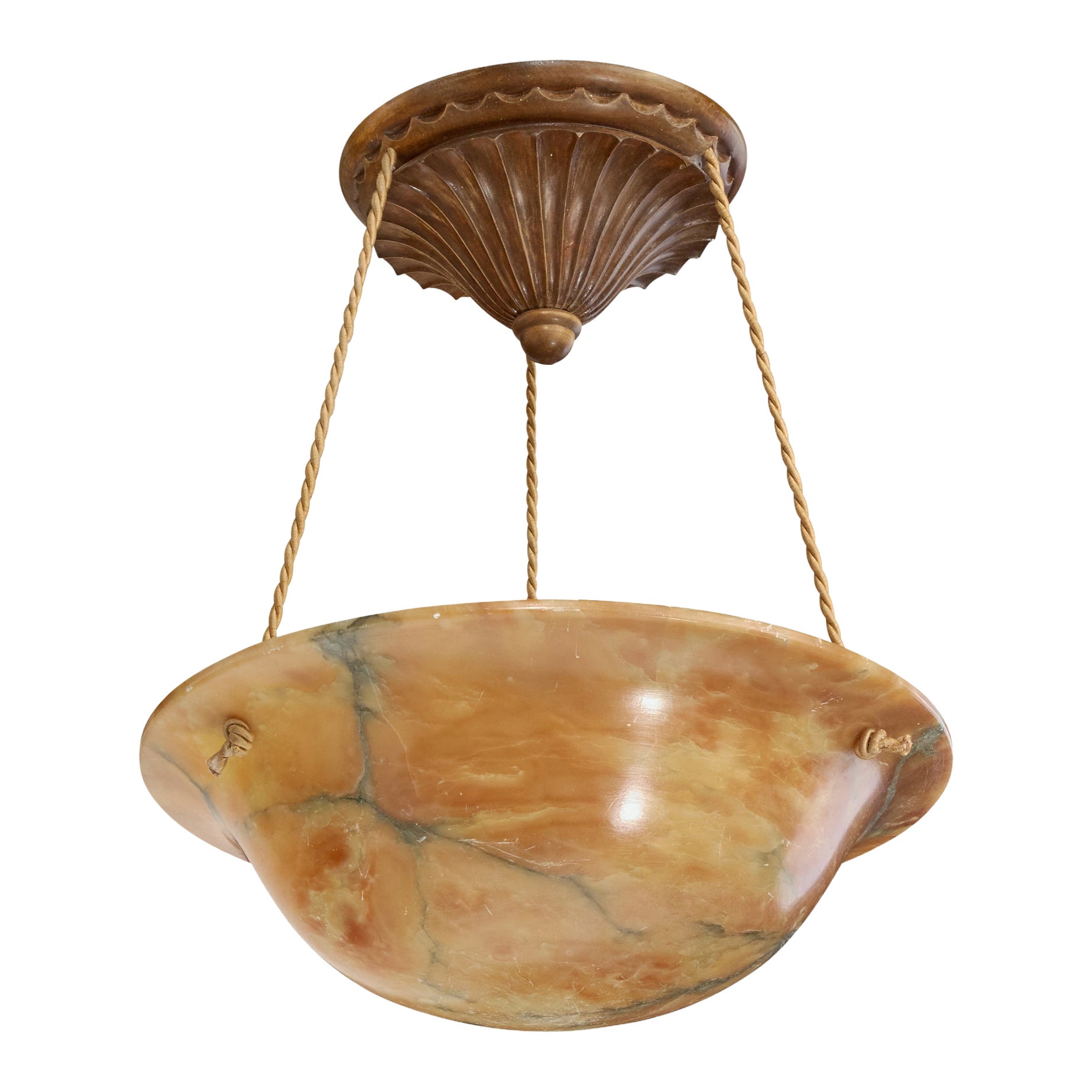 Diseñador francés, lámpara colgante, alabastro, cuerda, madera, Francia, años 30