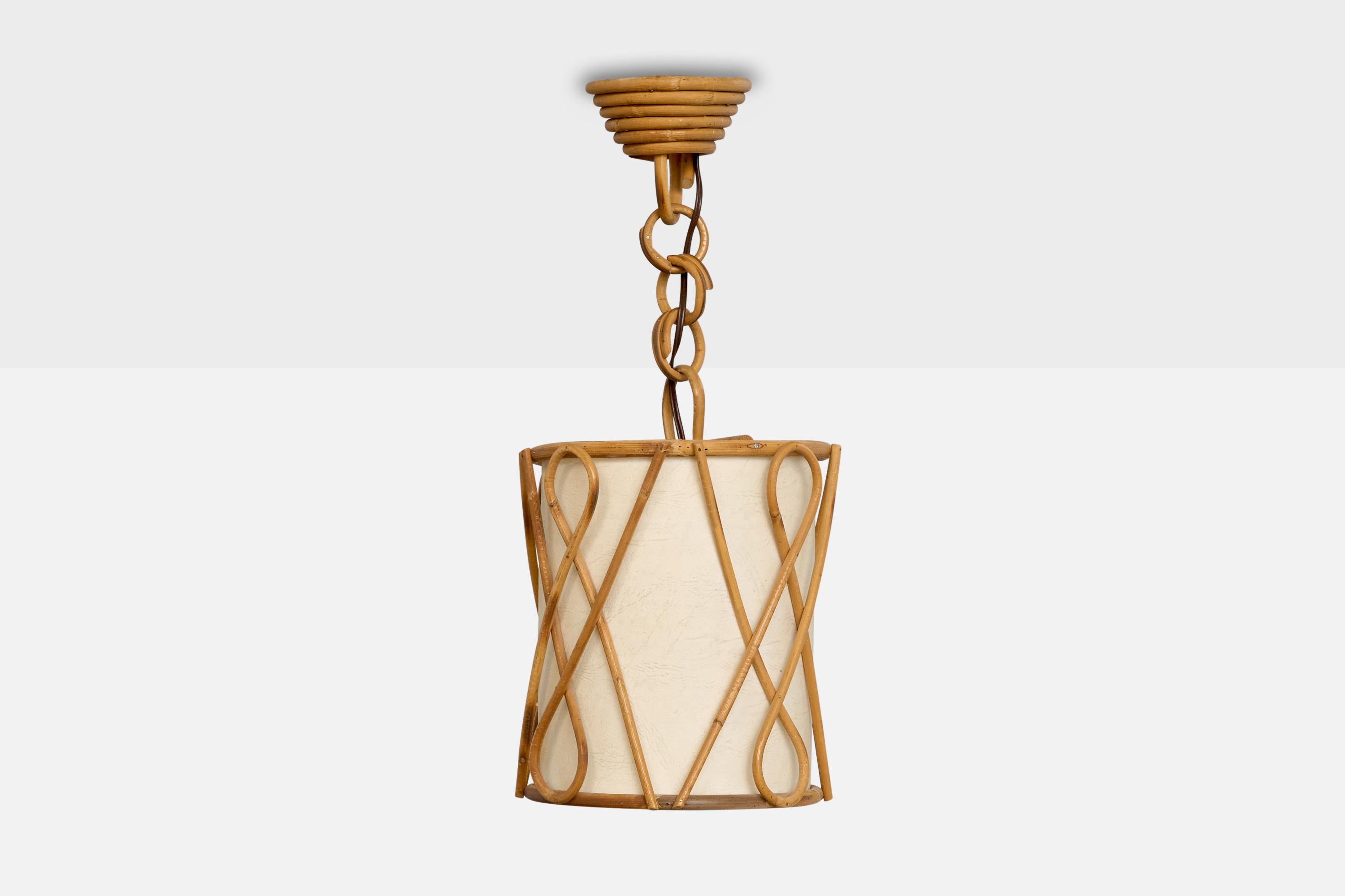 French Designer, Pendant Light, Bamboo, Paper, France, 1970s In Good Condition For Sale In High Point, NC