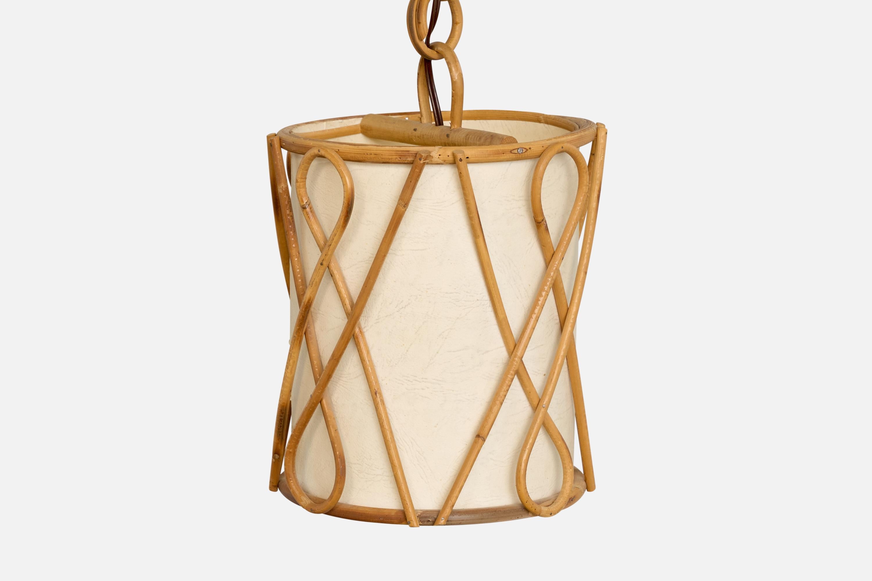 French Designer, Pendant Light, Bamboo, Paper, France, 1970s For Sale 1