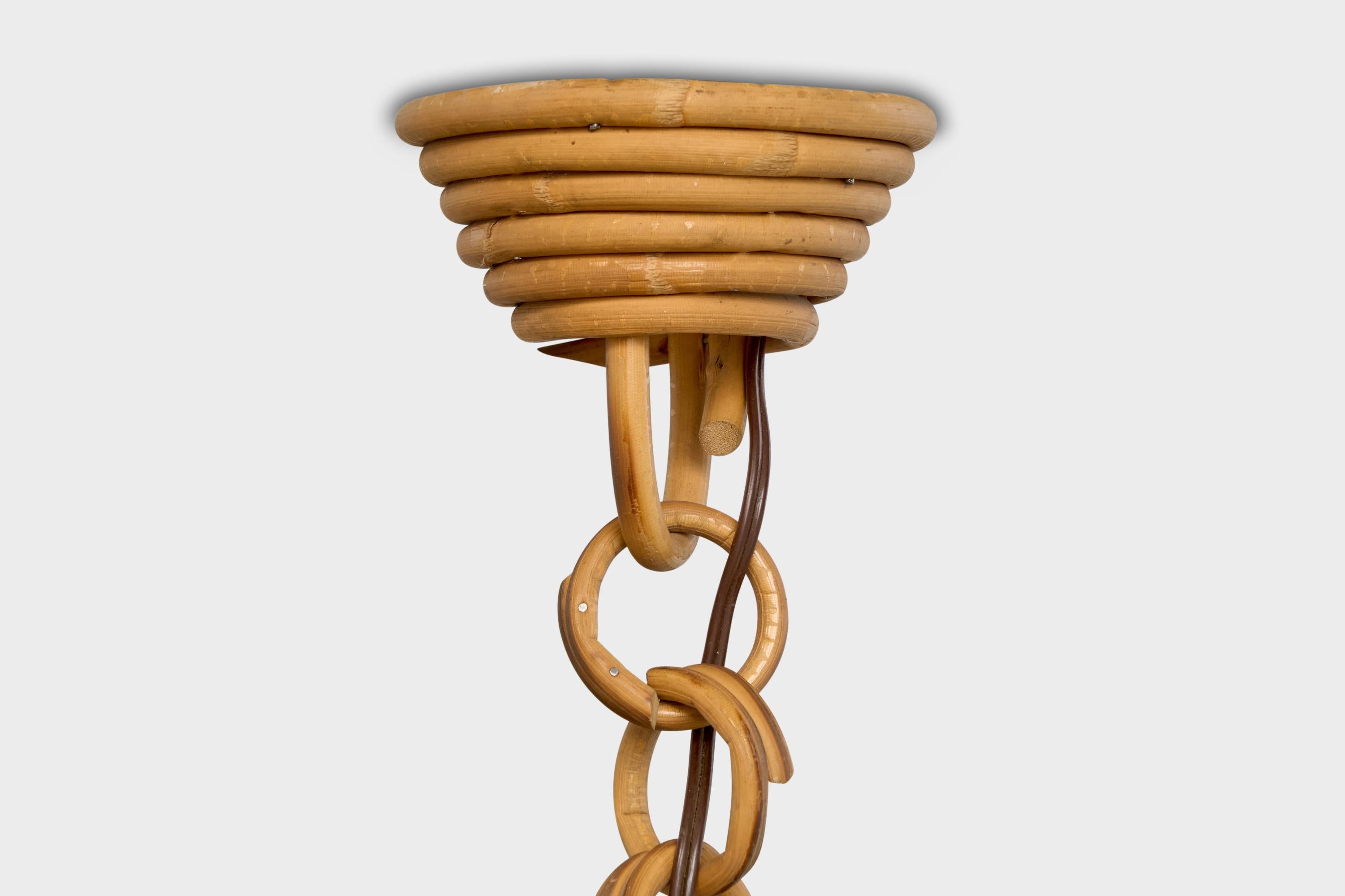 French Designer, Pendant Light, Bamboo, Paper, France, 1970s For Sale 4
