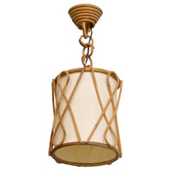 French Designer, Pendant Light, Bamboo, Paper, France, 1970s