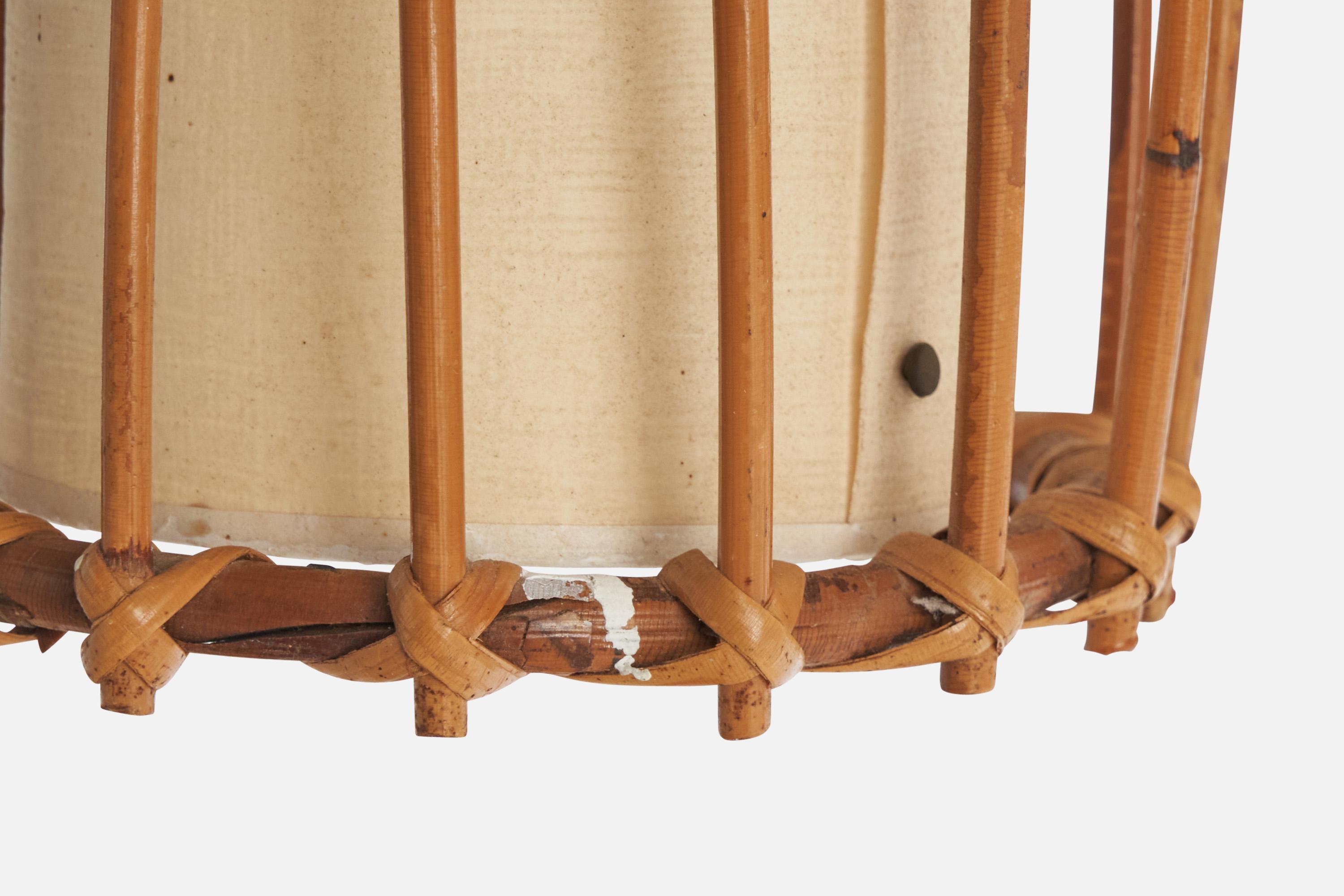 Designer francese, lampada a sospensione, bambù, rattan, tessuto, Francia, anni '70 in vendita 4