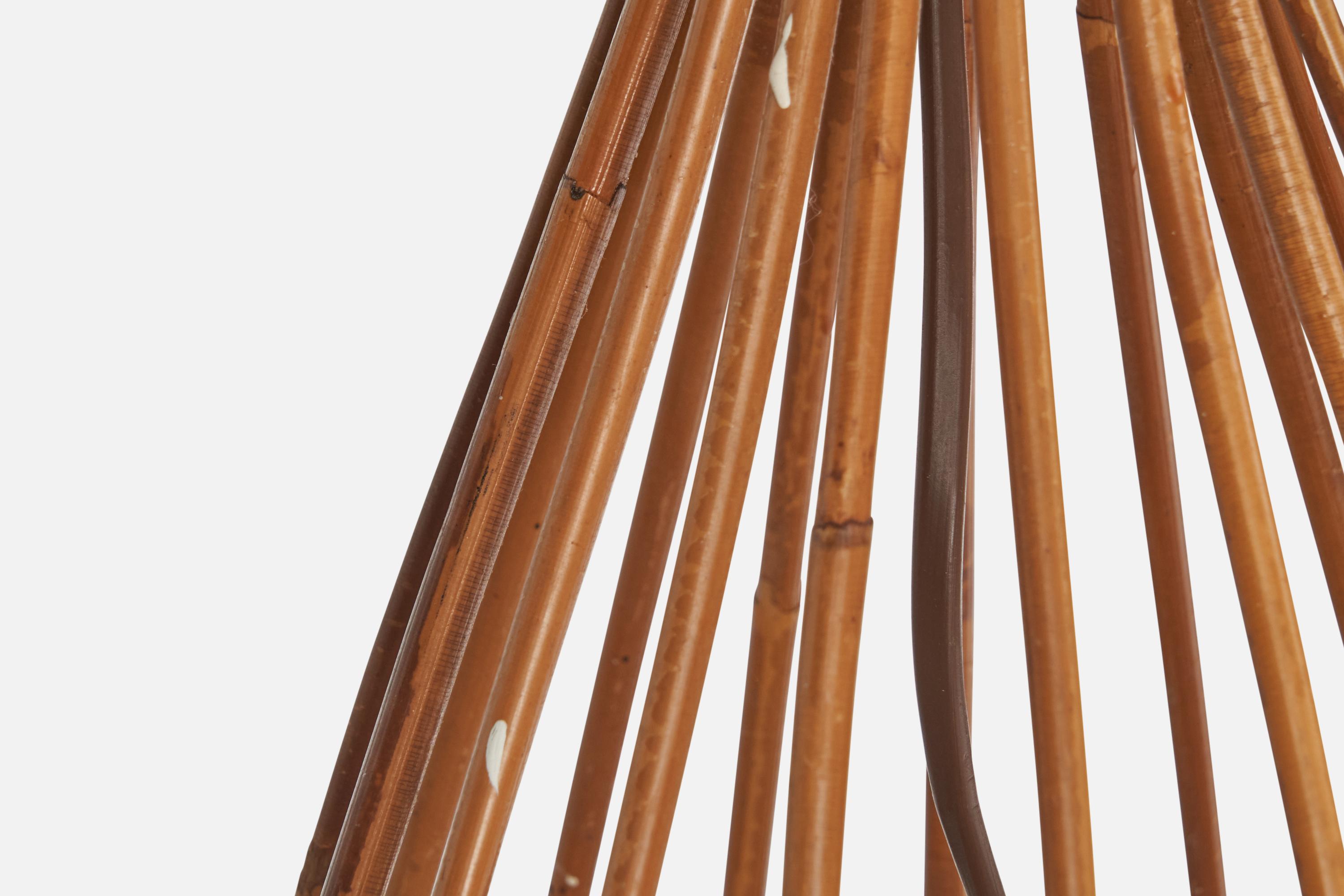 Designer francese, lampada a sospensione, bambù, rattan, tessuto, Francia, anni '70 in vendita 6