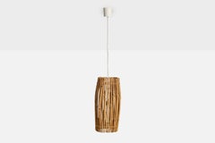 French Designer, Pendant Light, Bamboo, Rattan, France, 1970s