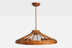 Diseñador francés, lámpara colgante, bambú, ratán, cristal, cuerda, Francia, década de 1950