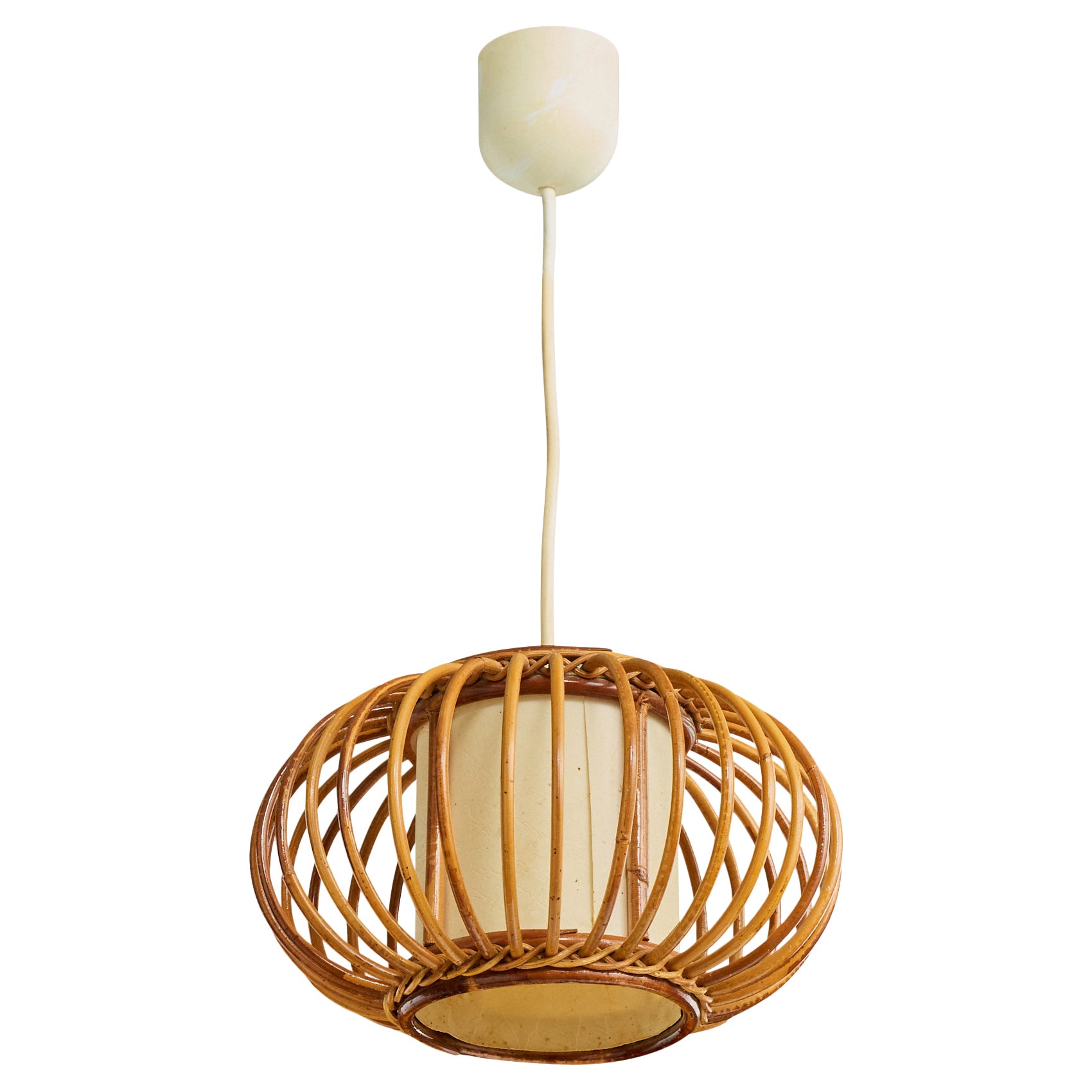 French Designer, Pendant Light, Bamboo, Rattan, Paper, France, 1960s