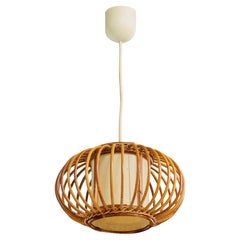 French Designer, Pendant Light, Bamboo, Rattan, Paper, France, 1960s