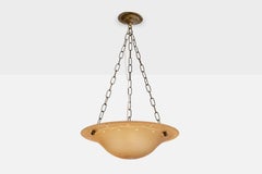 French Designer, Pendant Light, Brass, Glass, France, 1930s