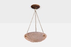 French Designer, Pendant Light, Brass, Glass, France, 1930s