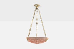 French Designer, Pendant Light, Brass, Glass, France, 1930s