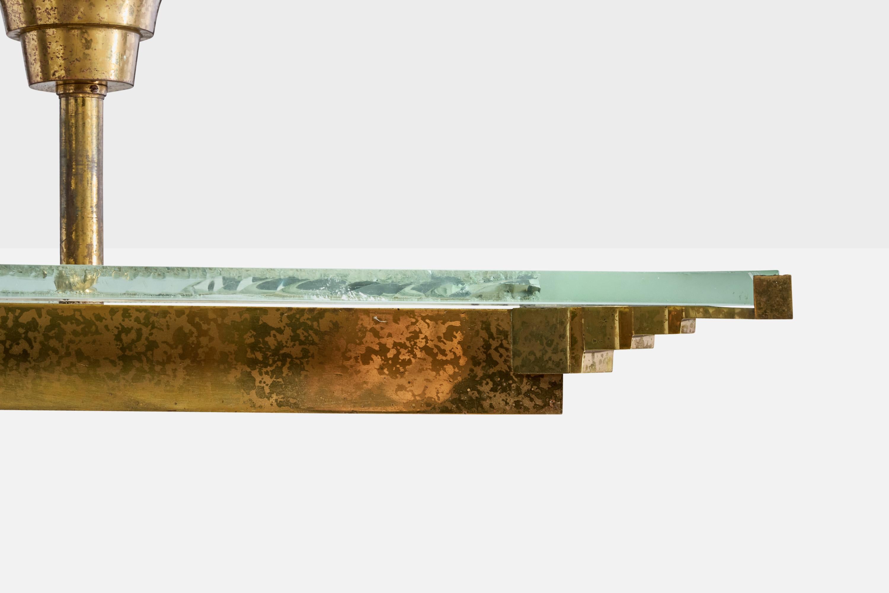 Designer francese, lampada a sospensione, ottone, vetro, Francia, anni '1930 In condizioni buone in vendita a High Point, NC