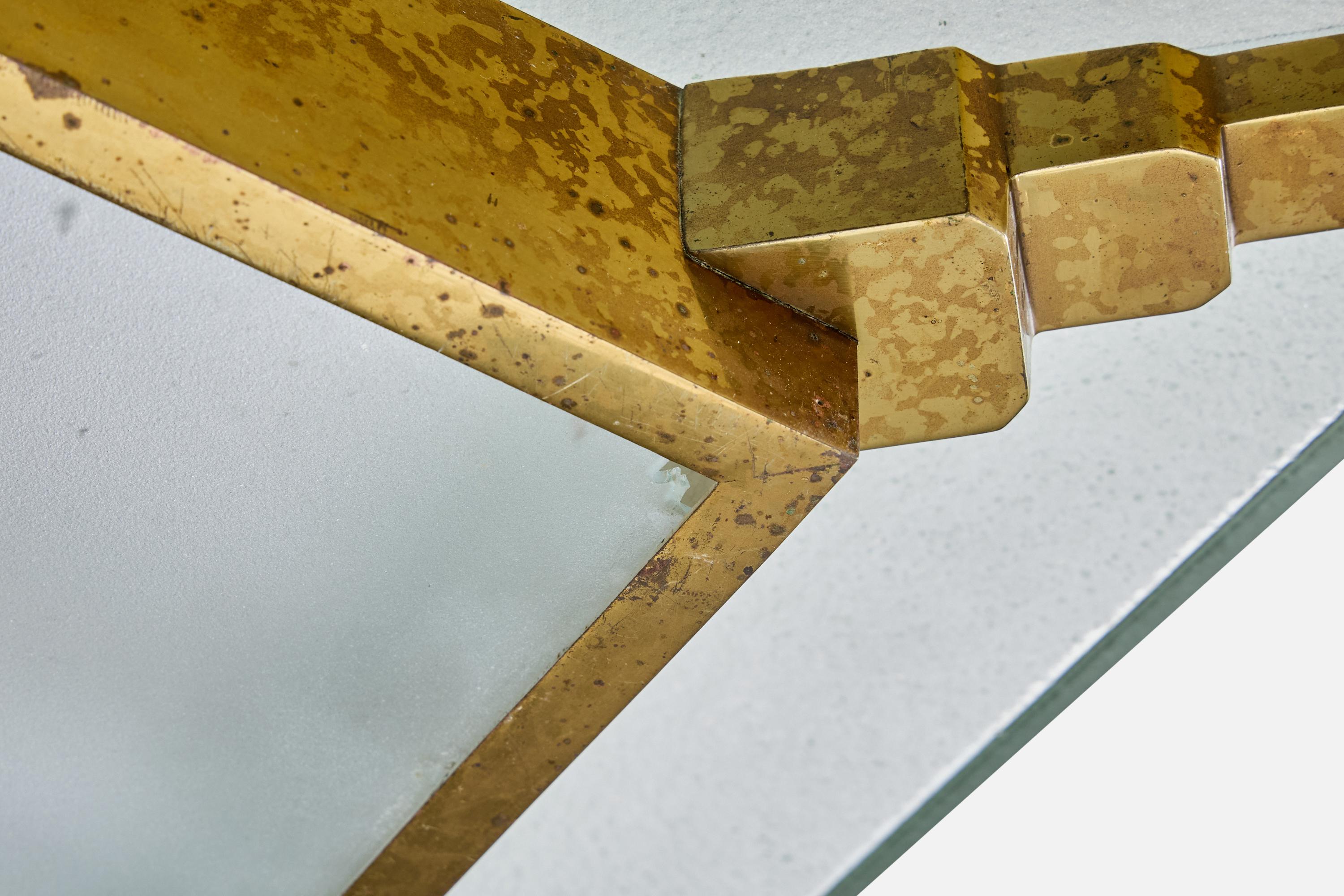 Ottone Designer francese, lampada a sospensione, ottone, vetro, Francia, anni '1930 in vendita