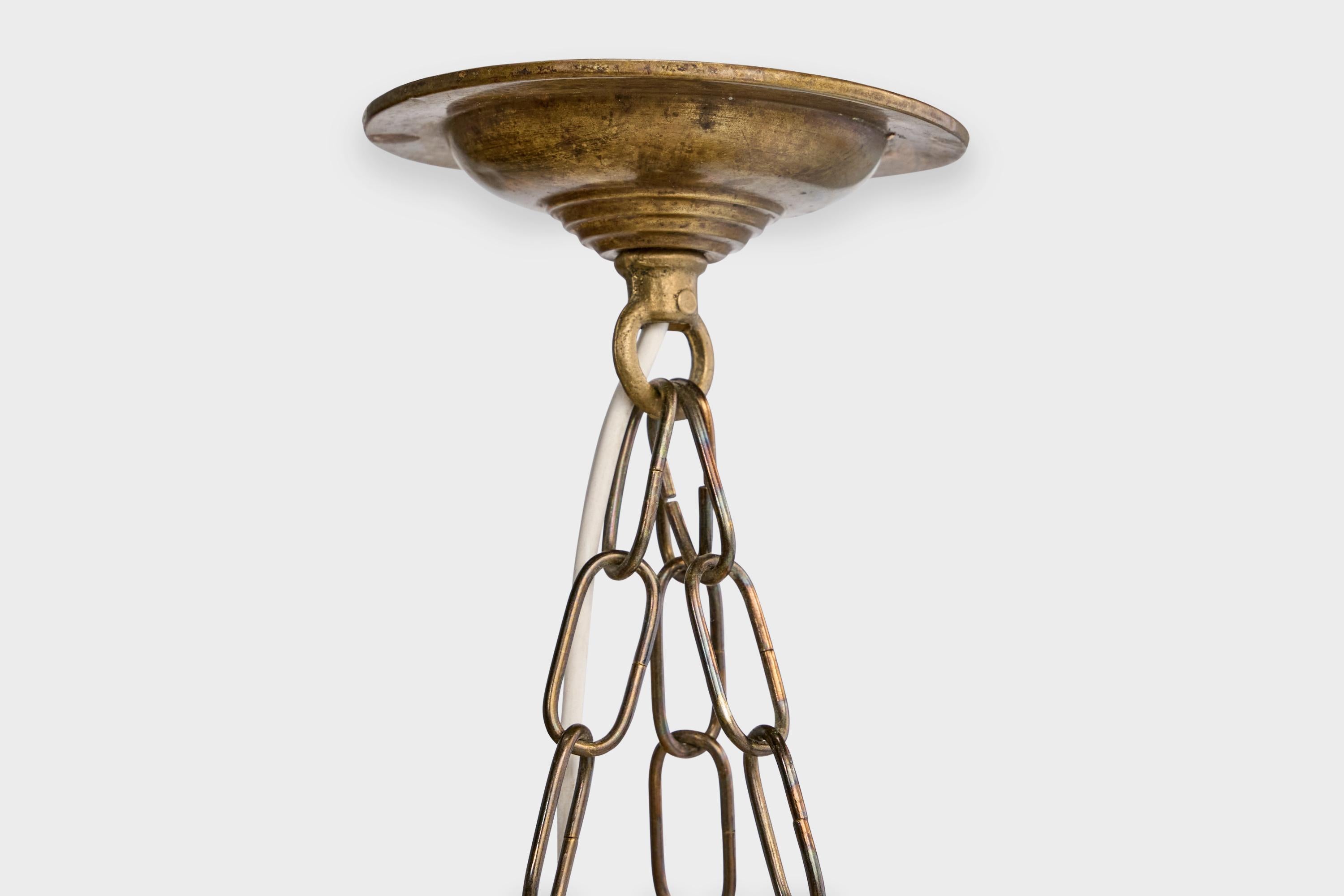 Designer francese, lampada a sospensione, ottone, vetro, Francia, anni '1930 in vendita 3
