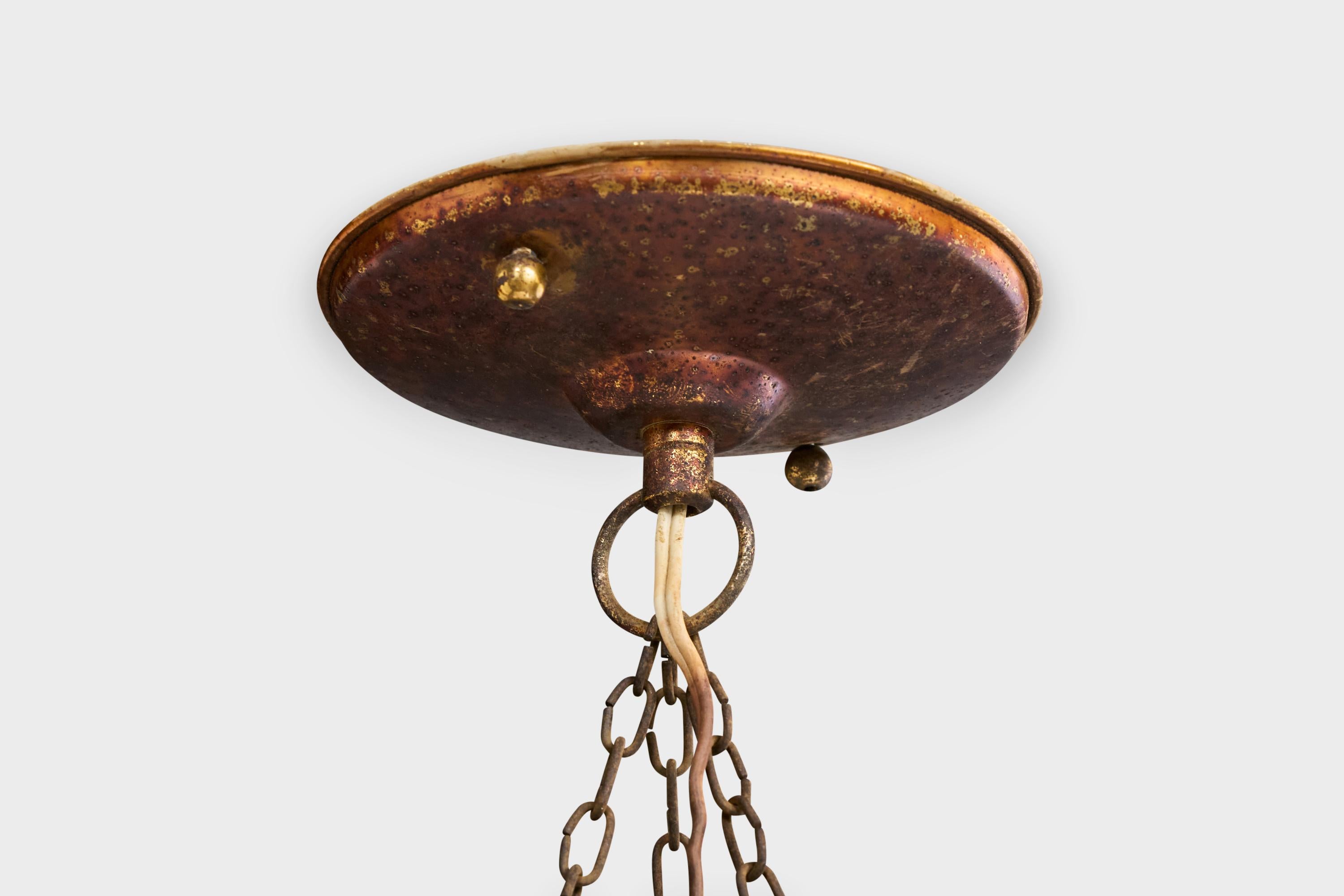 Designer francese, lampada a sospensione, ottone, vetro, Francia, anni '1930 in vendita 2