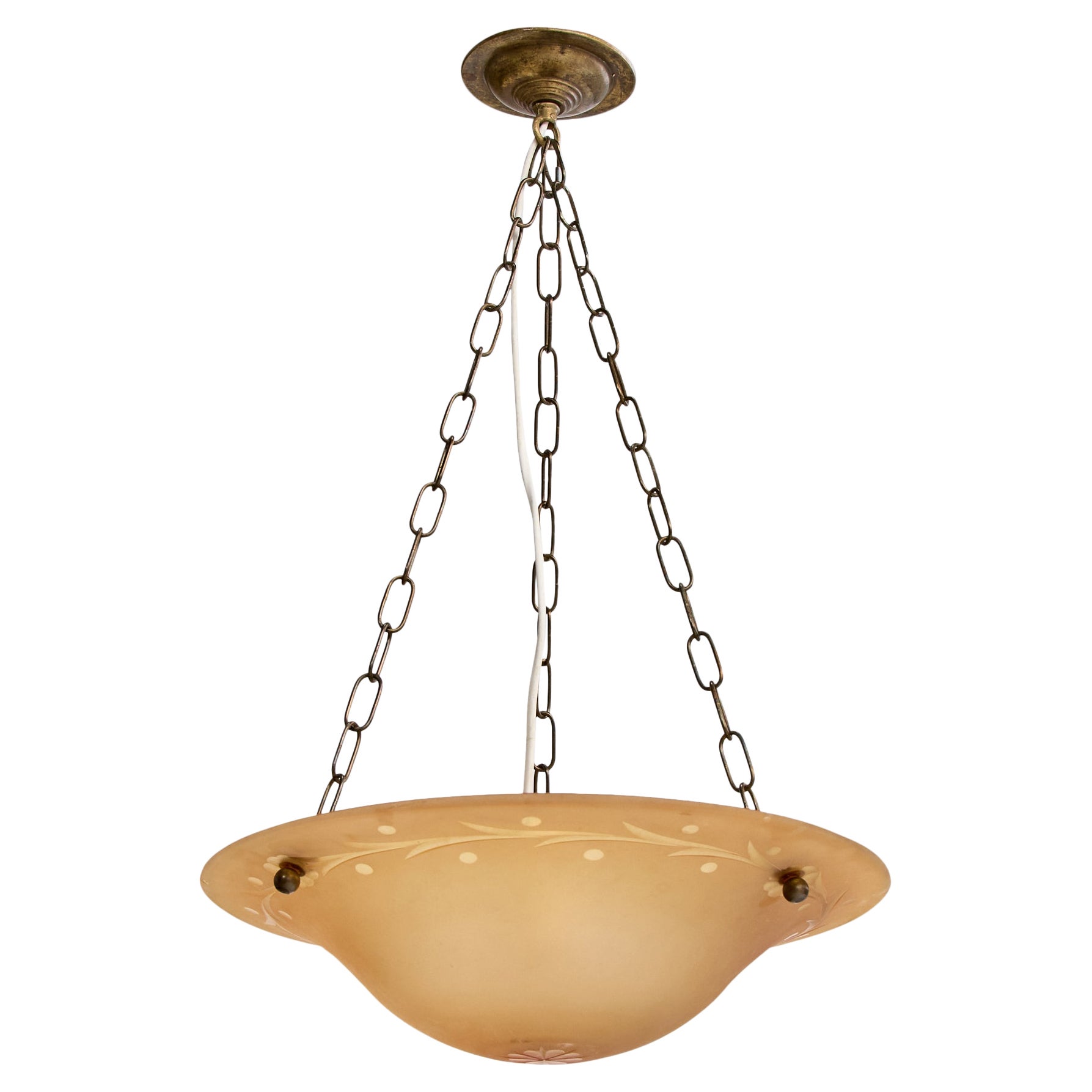 Diseñador francés, Lámpara colgante, Latón, Cristal, Francia, Años 1930
