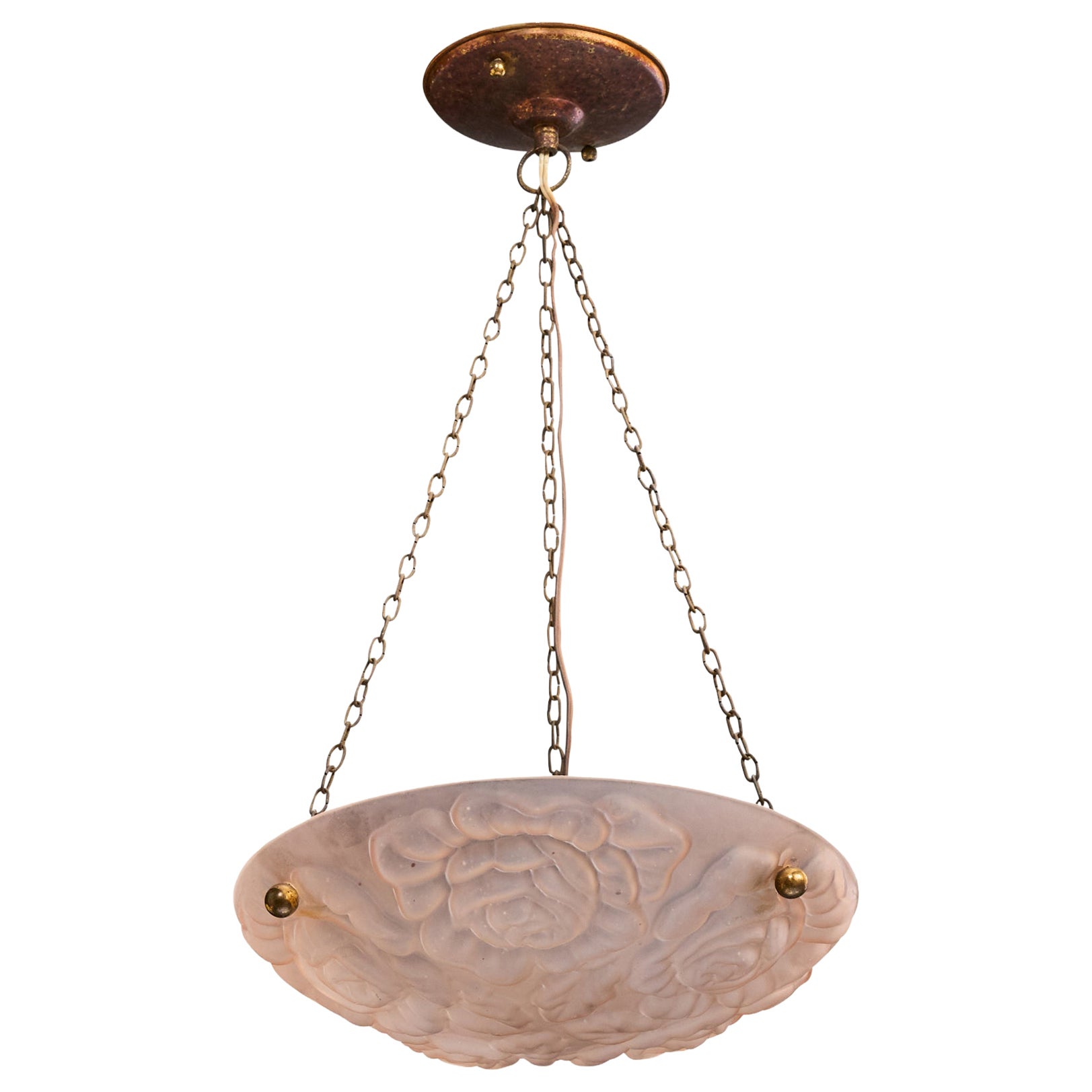 Designer francese, lampada a sospensione, ottone, vetro, Francia, anni
1930