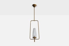 French Designer, Pendant Light, Brass, Glass, France, 1950s