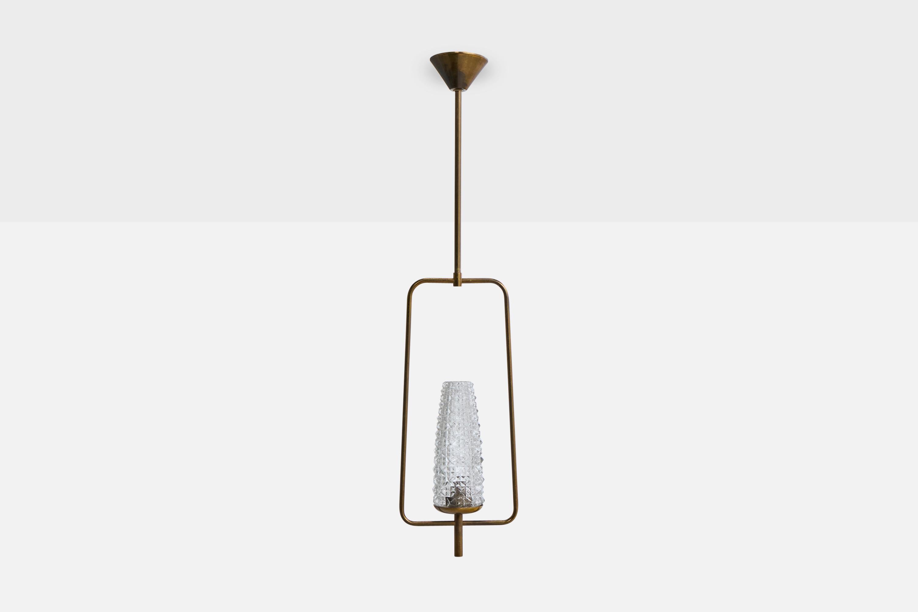 Mid-Century moderno Designer francese, lampada a sospensione, ottone, vetro, Francia, anni '50 in vendita
