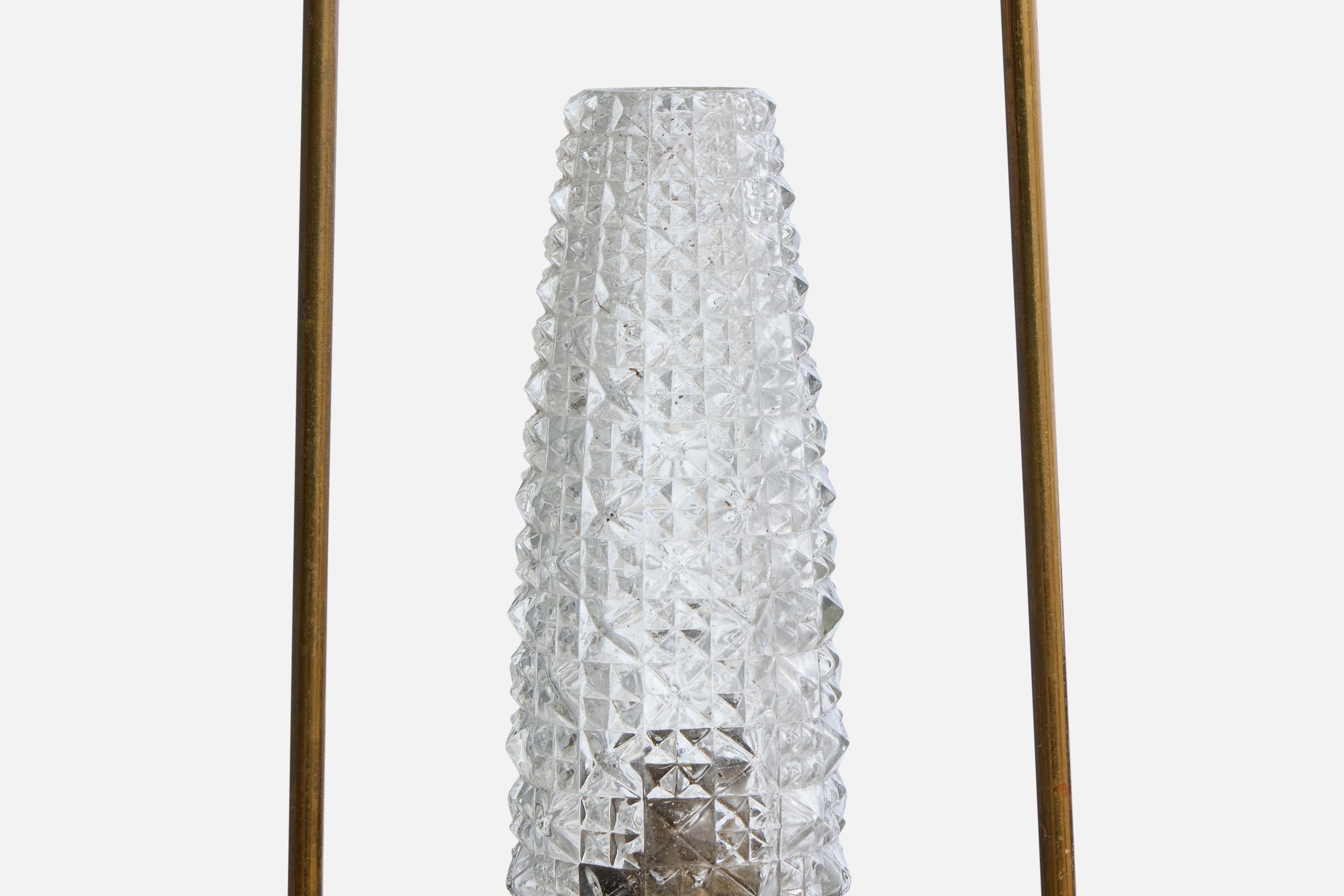 Ottone Designer francese, lampada a sospensione, ottone, vetro, Francia, anni '50 in vendita