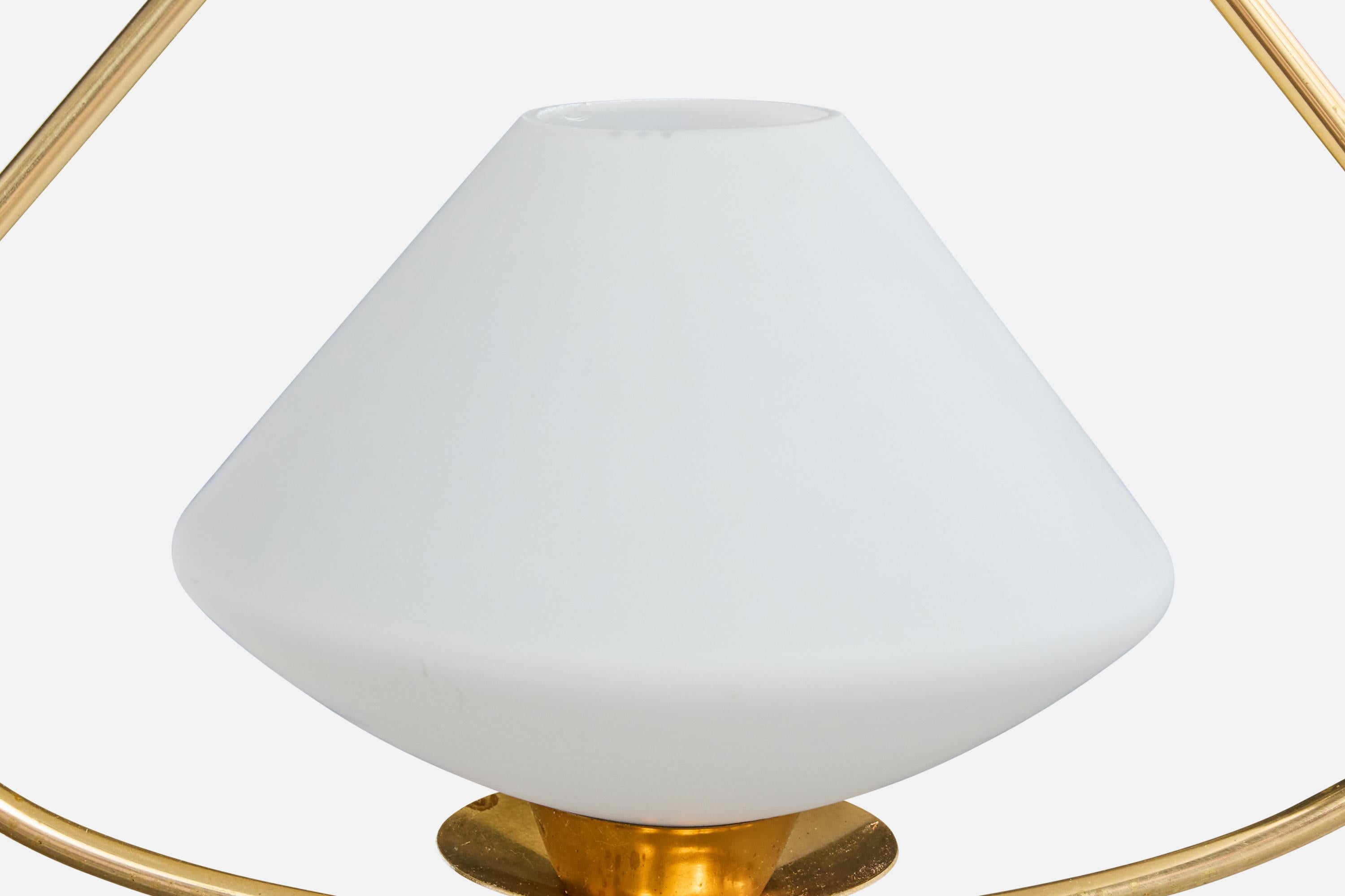 Ottone Designer francese, lampada a sospensione, ottone, vetro, Francia, anni '50 in vendita