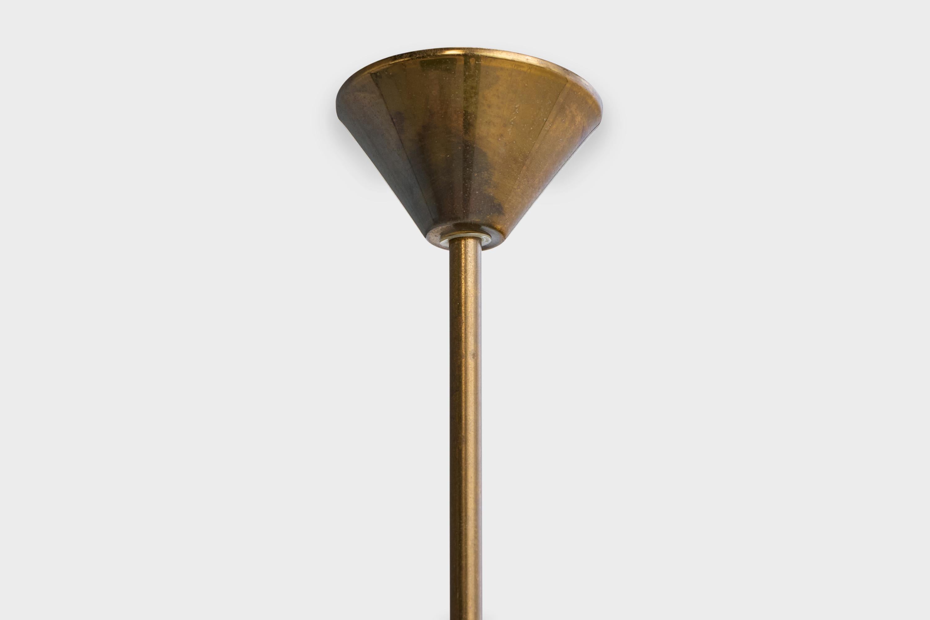 Designer francese, lampada a sospensione, ottone, vetro, Francia, anni '50 in vendita 2
