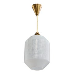 French Designer, Pendant Light, Brass, Glass, France, 1950s