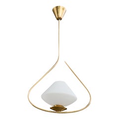 French Designer, Pendant Light, Brass, Glass, France, 1950s French Designer, Pendant Light, Brass, Glass, France, 1950s