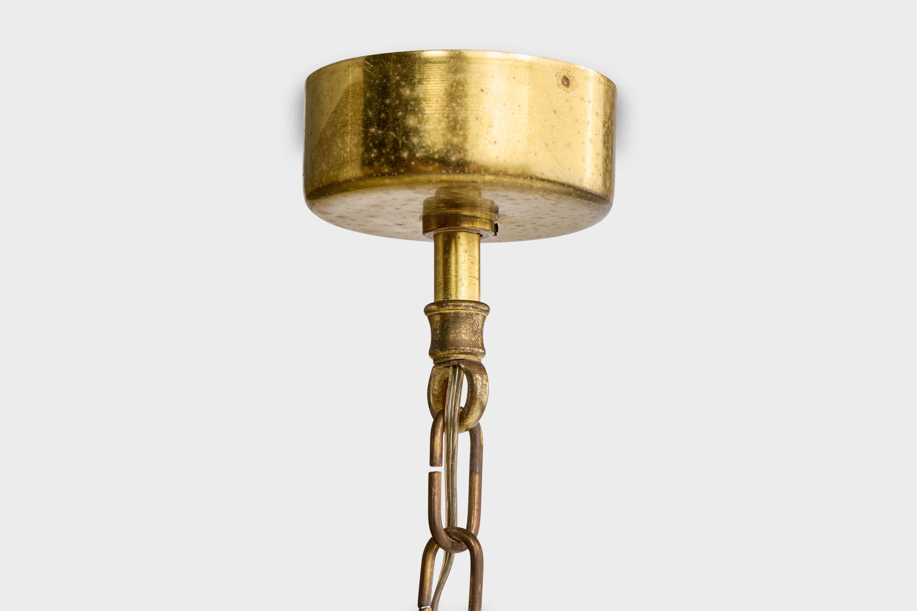 Designer francese, lampada a sospensione, ottone, vetro, Francia, anni '60 in vendita 2