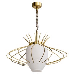 Diseñador francés, Lámpara colgante, Latón, Cristal, Francia, Años 60