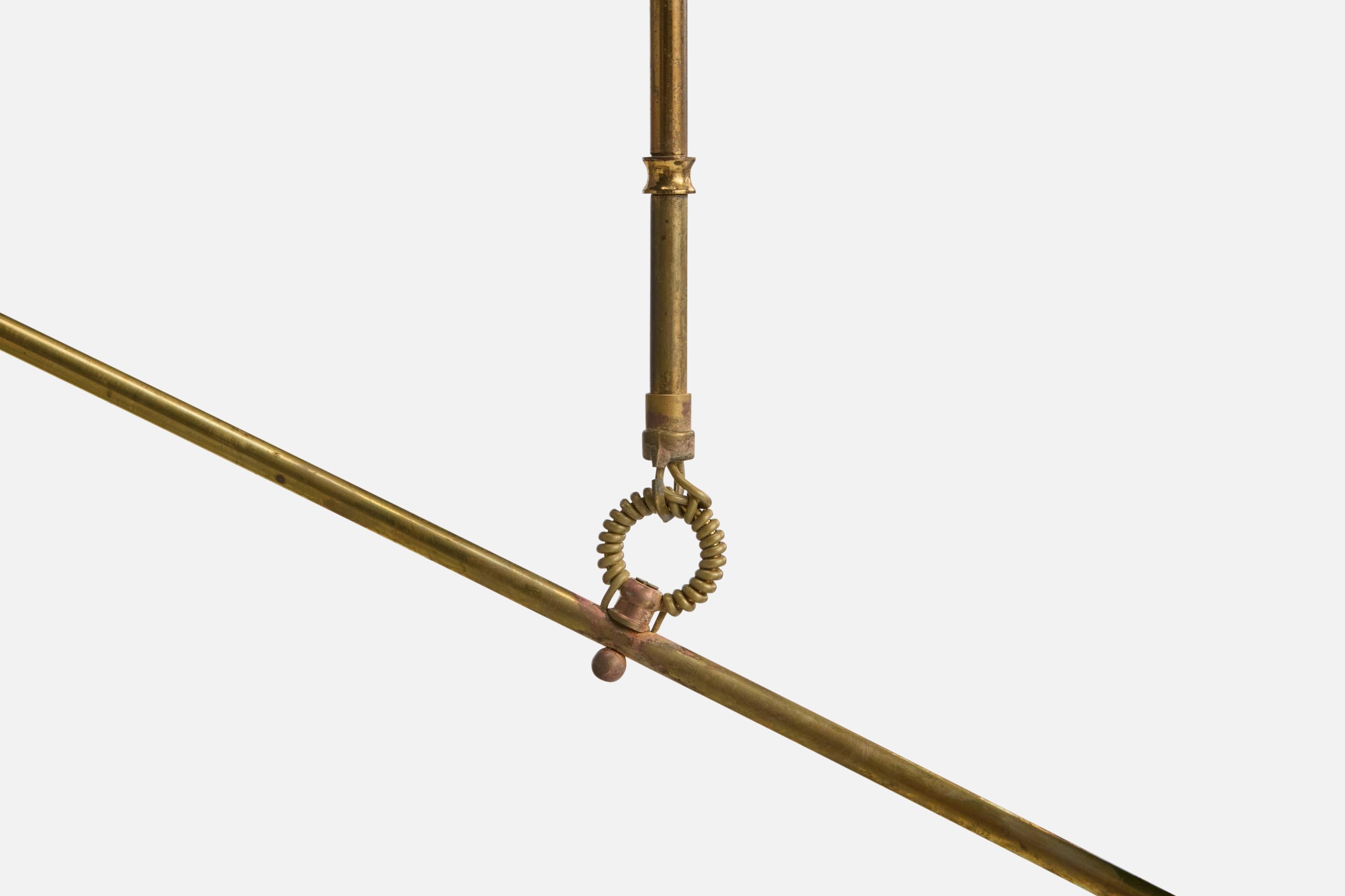 Designer francese, lampada a sospensione, ottone, metallo, Francia, anni '50 in vendita 4