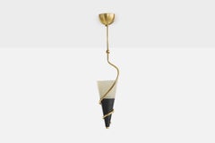 French Designer, Pendant Light, Brass, Metal, Glass, France, 1950s