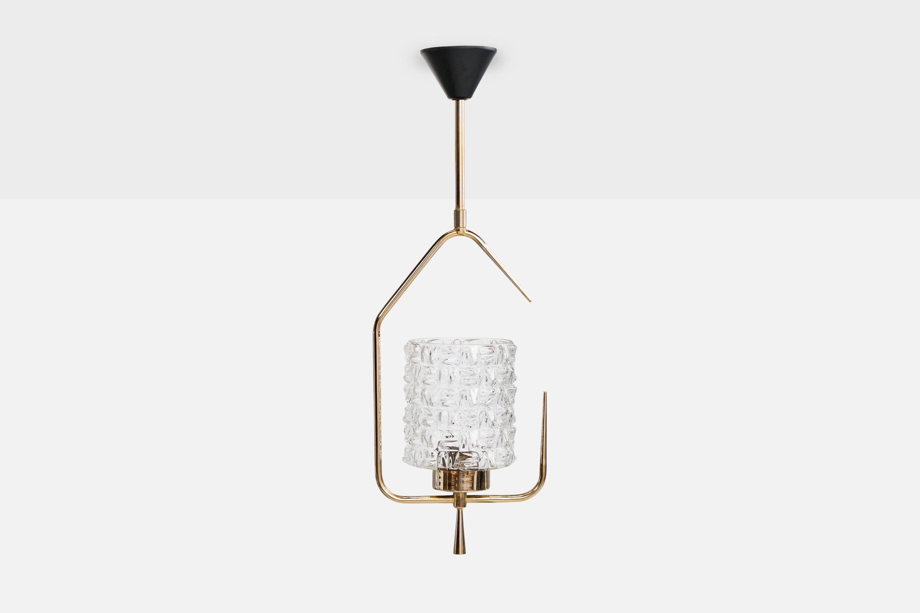 Mid-Century moderno Designer francese, lampada a sospensione, ottone, metallo, vetro, Francia, anni 50 in vendita