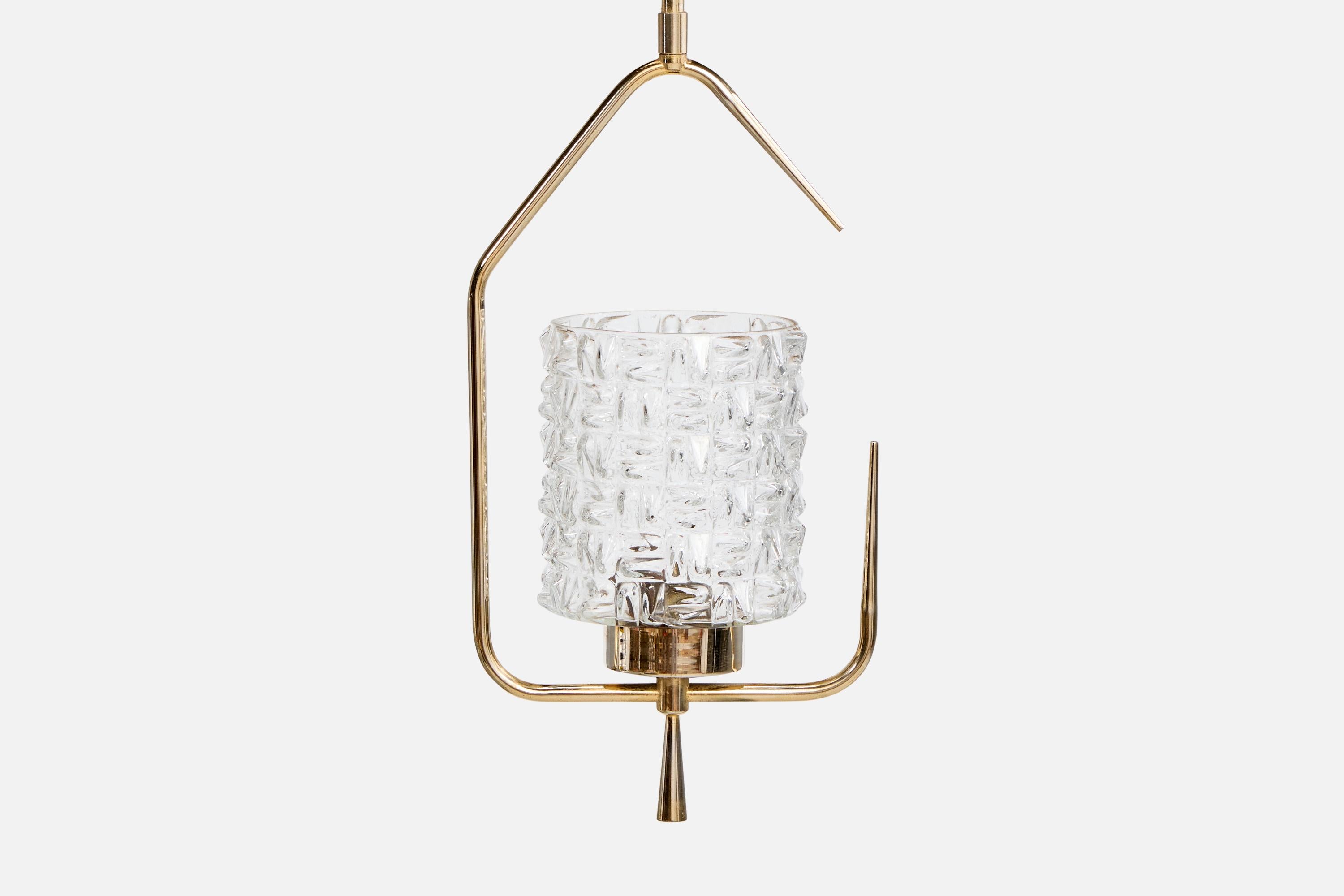Designer francese, lampada a sospensione, ottone, metallo, vetro, Francia, anni 50 In condizioni buone in vendita a High Point, NC