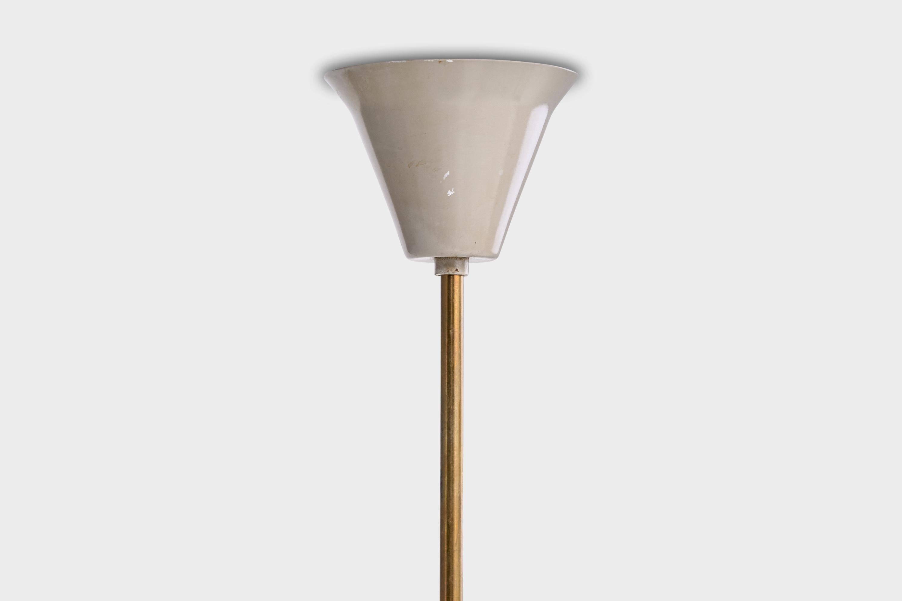 French Designer, Pendant Light, Brass, Metal, Glass, France, 1950s For Sale 5