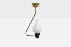 Diseñador francés, lámpara colgante, latón, madera, cristal, Francia, década de 1960