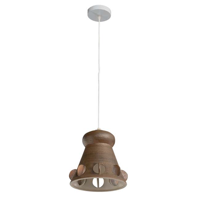 French Designer, Pendant Light, Glass, Wood, France, 1960s For Sale at ...