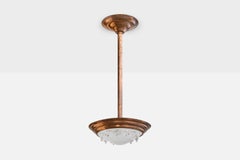 French Designer, Pendant Light, Copper, Glass, France, 1930s